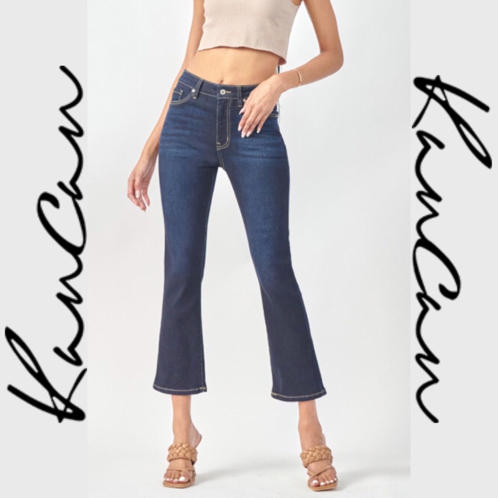 KanCan | High Rise Dark Wash Kick Flare Cropped Jeans - KC7086SD